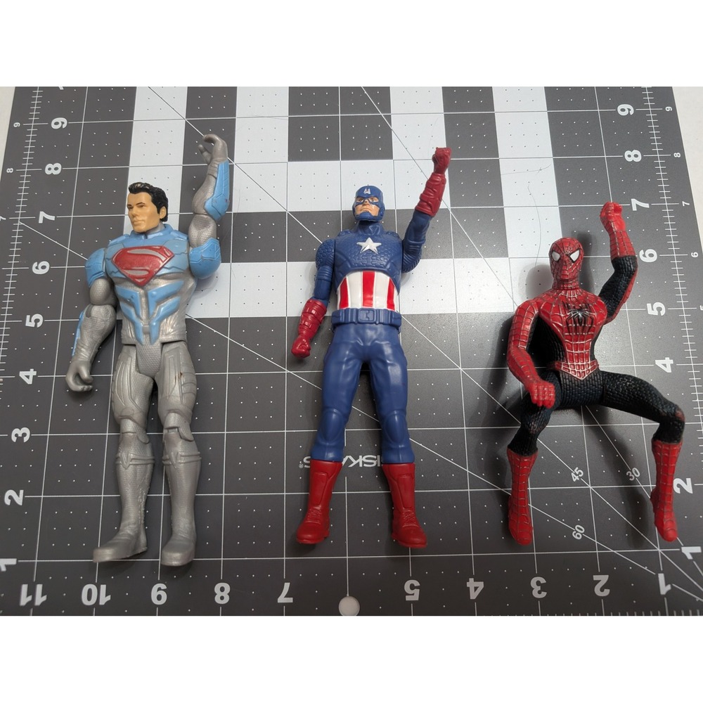 Super Hero Action Figure lot of 3 Captain America, Motorcyle Spiderman, Superman